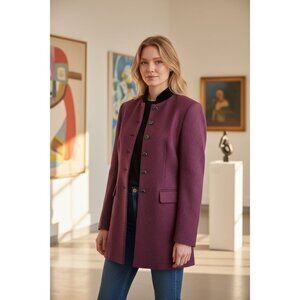 Le Suit Womens 6 Houndstooth Long Black Burgundy Elegant Office Blazer Jacket